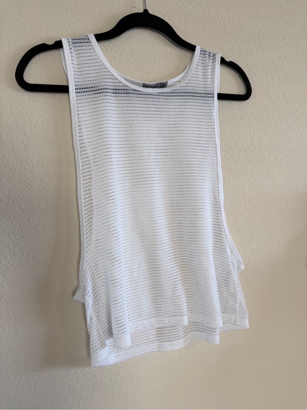 White Sleeveless Mesh Tank Top - Women's Casual Activewear - Picture 2 of 4